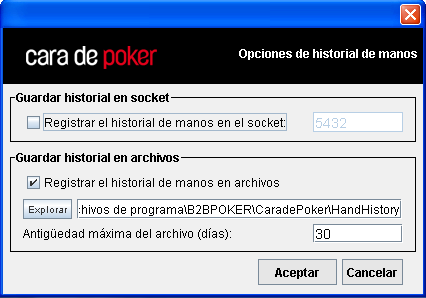 Historial de manos de cara de poker